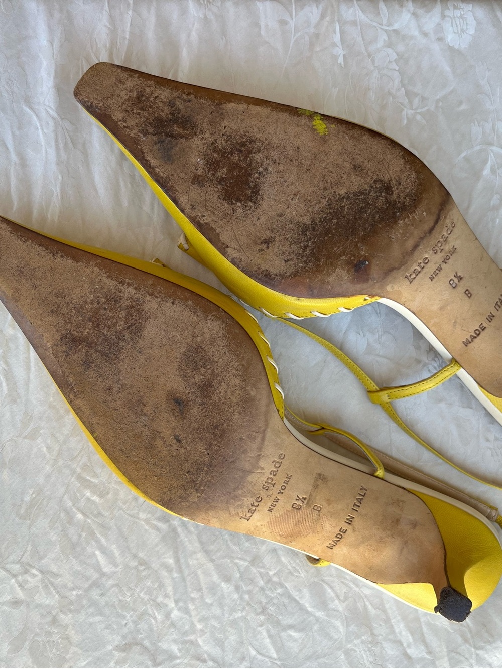 Vintage Yellow Leather Kate Spade Kitten Heels - Picture 3 of 4
